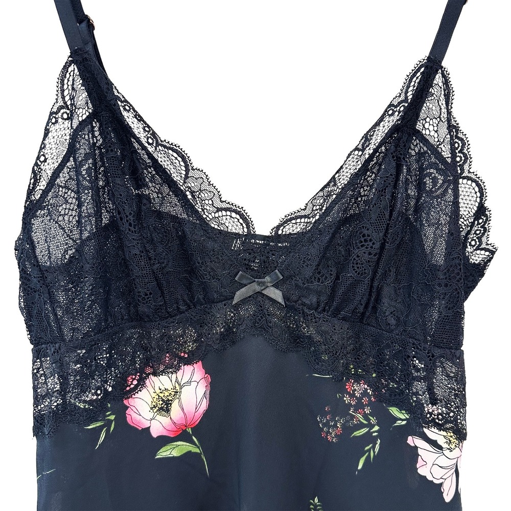 INC Floral Satin & Lace Robe and Babydoll Chemise Set • Medium • black pink - Picture 4 of 11